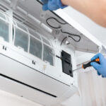 Modern,Air,Conditioner,Unit,Service.,Cleaning,The,Filter,,Fumigation.,Air